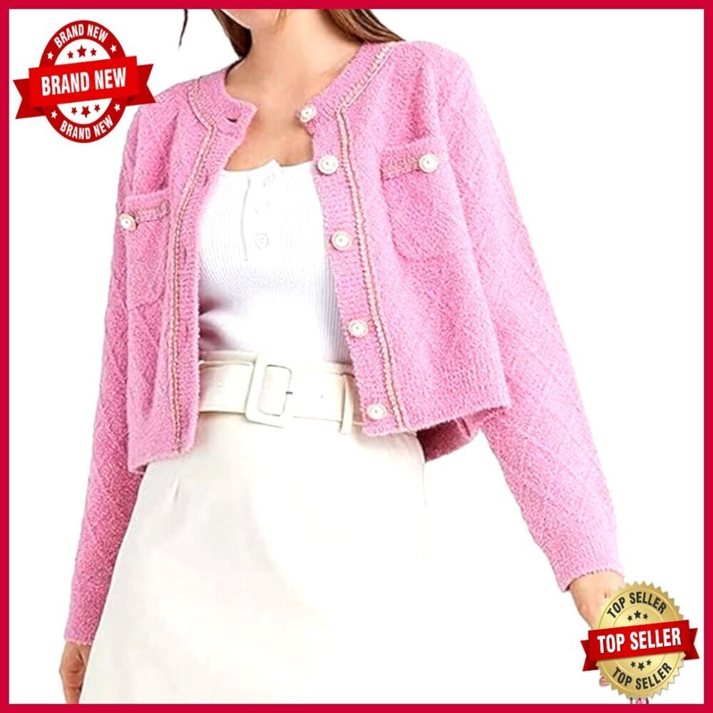 Cropped Knit Cardigan with Pearl Buttons, Slim Fit, Long Sleeve